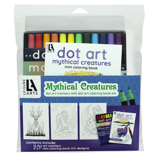 Leisure Arts&#xAE; Dot Art Markers Mythical Creatures Mini Coloring Book Set